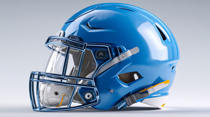 Fototapeta premium Blue football helmet on white background highlights athletic design
