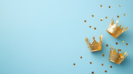 Gold Crowns on Light Blue Background