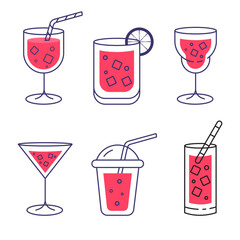 Refreshing Summer Drinks Iced Beverages icon in Various Glasses