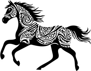 Fototapeta premium Horse running in silhouette tribal style, black bold design for vinyl decal or tattoo