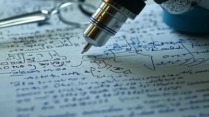Microscope Lens Above Handwritten Equations - Powered by Adobe