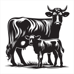 Fototapeta premium Majestic Cow Silhouette - A Symbol of Rural Life , black colour vactor 