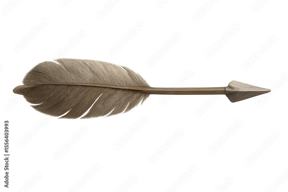 Fototapete Photorealistic 3d rendering of a metal arrow with feather fletching, isolated on a transparent background, ready for compositing