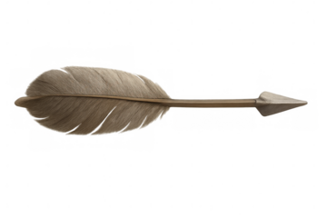 Photorealistic 3d rendering of a metal arrow with feather fletching, isolated on a transparent background, ready for compositing