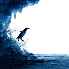 Penguin diving into ocean waves antarctica wildlife photography marine environment dynamic action nature concept
