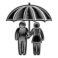 Couple under umbrella protection shelter
