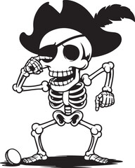 Cartoon pirate skeleton with eye patch and hat