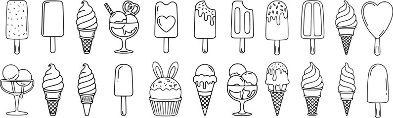 Assorted frozen desserts and ice cream cones popsicles sweet treats