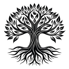 Obraz premium Stylized Black Tree With Roots and Leaves branches