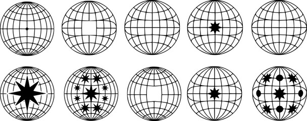 Black and white globes with celestial and geometric designs star circle