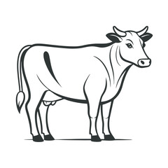 Serene Cow Line Drawing: Simple, Elegant, Farm Animal Illustration, Black and White Vector Graphic for Branding and Agriculture.