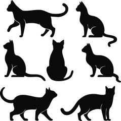 Elegant Cat Animal Silhouette Set A Collection of Black Cat Silhouettes on White Background for Design Projects