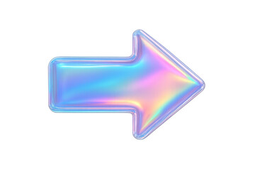 3d rendering of a holographic arrow pointing right, with iridescent colors on a transparent background