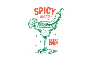Spicy Marg Trendy Hand Drawn Cocktail Drink Illustration with Lime and Chili Design
