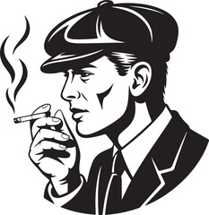 Stylish man in hat smoking cigarette in retro style
