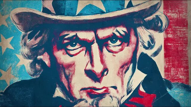 vintage retro poster of Uncle Sam Stop motion animation loop
