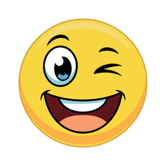 Fototapeta premium Animated Winking Face with a Wide Open Mouth Cartoon emoji winking eye and big smile emoji winking smile happy face cartoon graphic illustration
