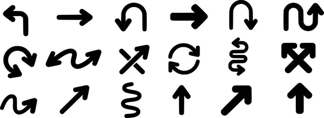 Diverse Black Arrows Pointing Directions and Shapes symbols