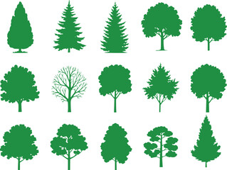 Fototapeta premium Diverse green tree silhouettes collection trees nature