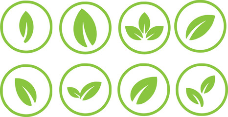 Green leaf icons in circles nature