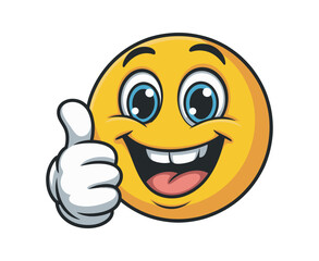 Cheerful cartoon smiley face with a thumbs up gesture Animated yellow big smile and up happy emoji positive illustration graphic yellow expression emotion