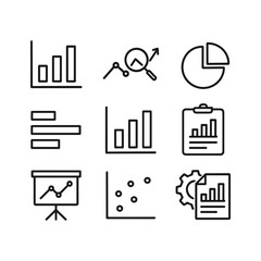 Statistical data analysis icons. Outline symbols. Line design