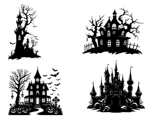 Haunted Zombie House in Dark Spooky Night