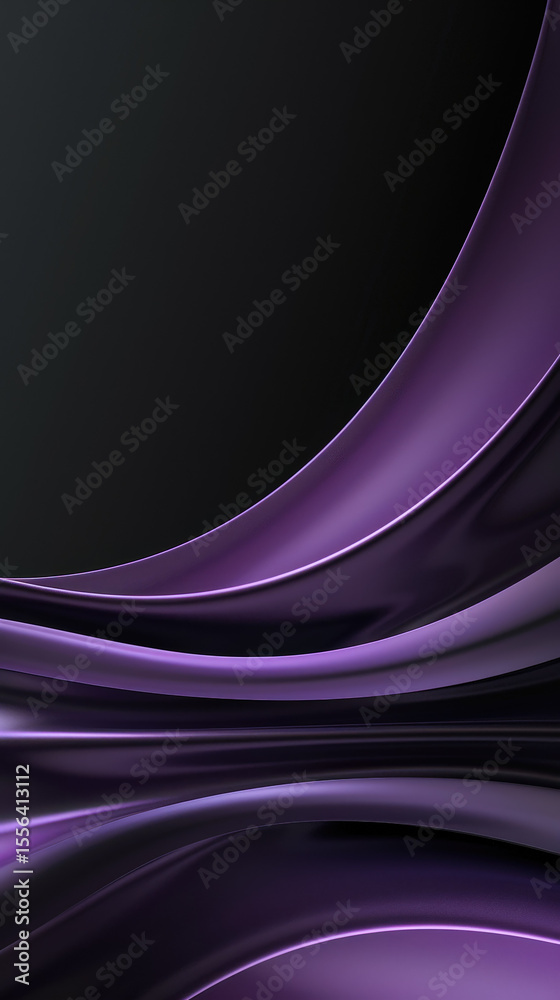 Poster Smooth purple curves blend into each other, creating an elegant abstract design with a sense of depth and reflective surfaces