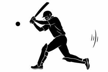 playing cricket a man sihouette black vector