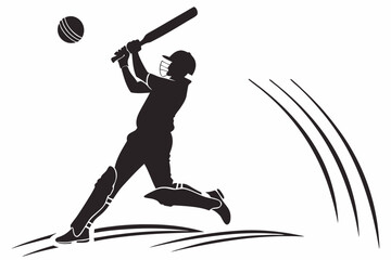 playing cricket a man sihouette black vector