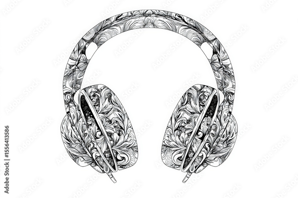 Poster this artwork presents a pair of headphones adorned with detailed floral patterns, highlighting a uni