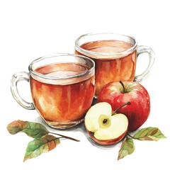 watercolor of Apple Cider Mugs, vector, isolated on a white background.