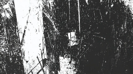 Obraz premium The artwork features a striking contrast of black and white, emphasizing the texture of tree bark alongside fragmented light filtering through dense foliage in nature