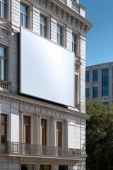 Obraz premium Large blank white billboard on urban building exterior on sunny day