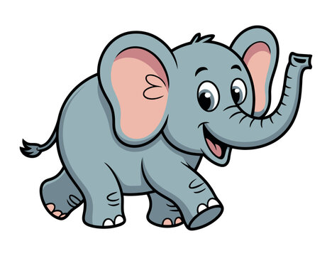 Cute cartoon elephant illustration with a happy expression cheerful walking pose cute animal drawing children kids walking adorable graphic vector clipart image design