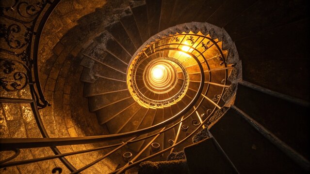 Glowing Golden Spiral Ascending on Dark Background