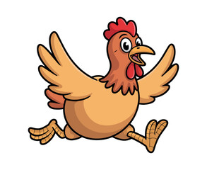 Cartoon Chicken Running with Open Wings and Excited Expression Cute cartoon chicken running pose chicken cartoon running bird animal cute illustration character drawing