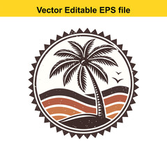 Retro Palm Tree Sunset Graphic Vintage Tropical Design Silhouette Illustration Vacation Vibes Island Getaway Nature Inspired Vector Art