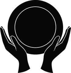 Hands holding a plate graphic design silhouette vector illustration.