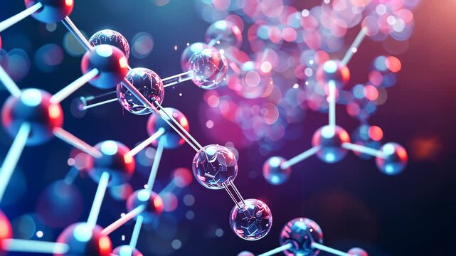 representation of a molecule model, intricate details of atoms and chemical bonds, vibrant colors, smooth gradients