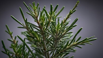 Close-up View of Vibrant Rosemary Plant Showcasing Detailed Green Leaves Against a Dark Background in Natural Lighting