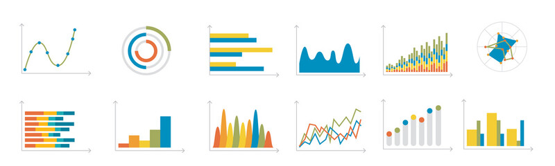 Colorful infographic charts and graphs for business presentations