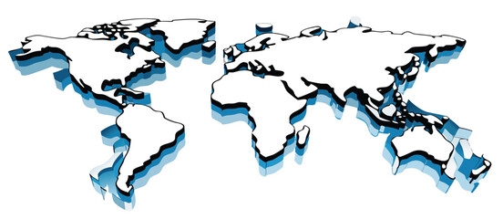 Three Dimensional World Map Illustration White Blue Black 3d map global map