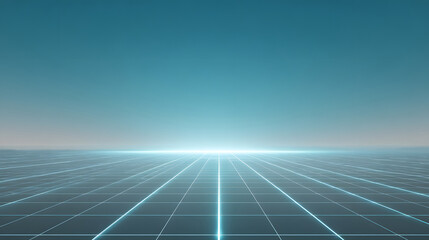 Blue Neon Grid Horizon Line With Gradient Sky digital