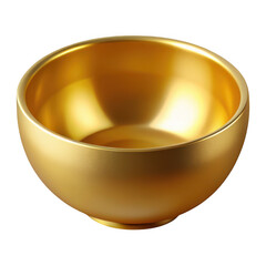 A lustrous golden bowl with a smooth finish and reflective interior isolated on transparent background