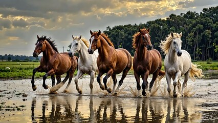 Obraz premium horses on the meadow