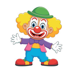 Cheerful Cartoon Clown Character with Bright Colors and Friendly Expression Smiling clown colorful costume welcoming gesture clown cartoon character circus happy smile funny