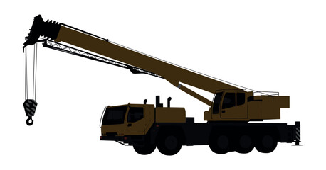 Illustration of a Heavy Duty Crane Truck with Extended Arm Side view large crane truck long boom crane truck heavy duty construction machinery © MOHAMMAD
