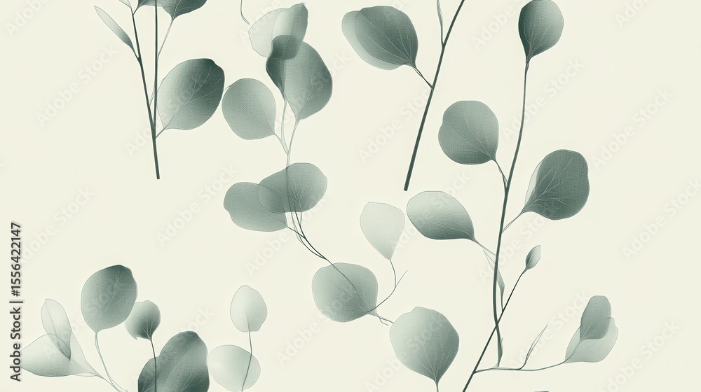 Wall mural seamless eucalyptus branch pattern for background or design use