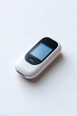 Smart blood glucose meter isolated on white background. Modern digital glucometer with a large display, designed for diabetes monitoring. Minimalist composition, perfect for medical and healthcare the